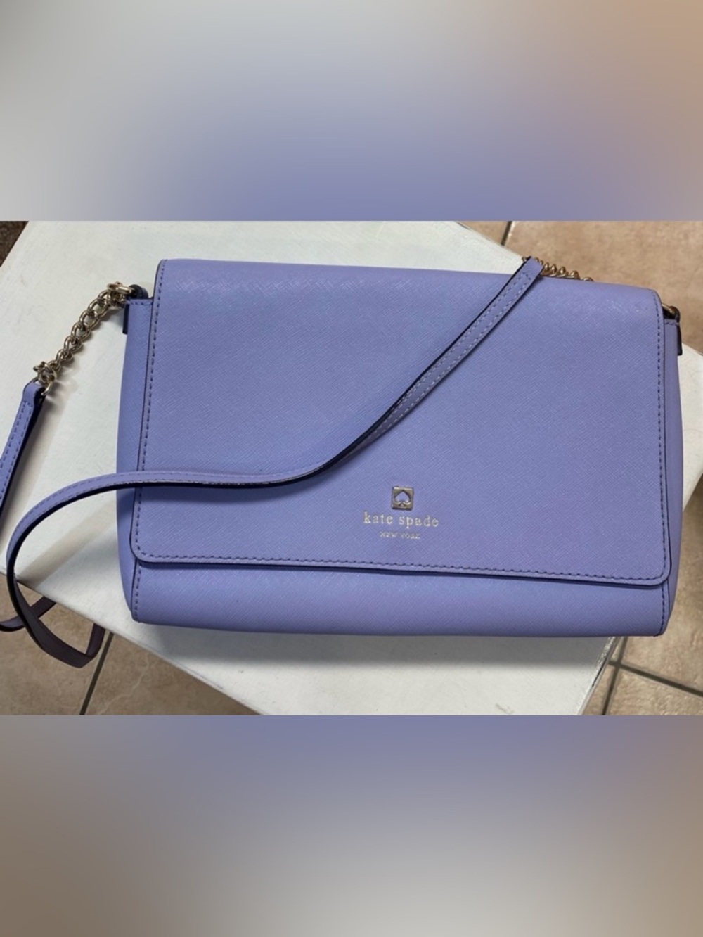 kate spade Lilac Saffiano Leather Envelope Clutch with Gold Logo